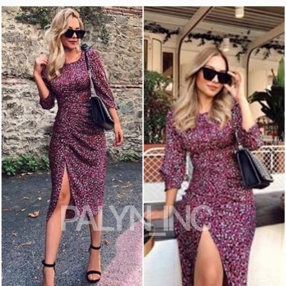 NWT- Zara Floral Ruched Midi Dress Sz.Small - Picture 3 of 9